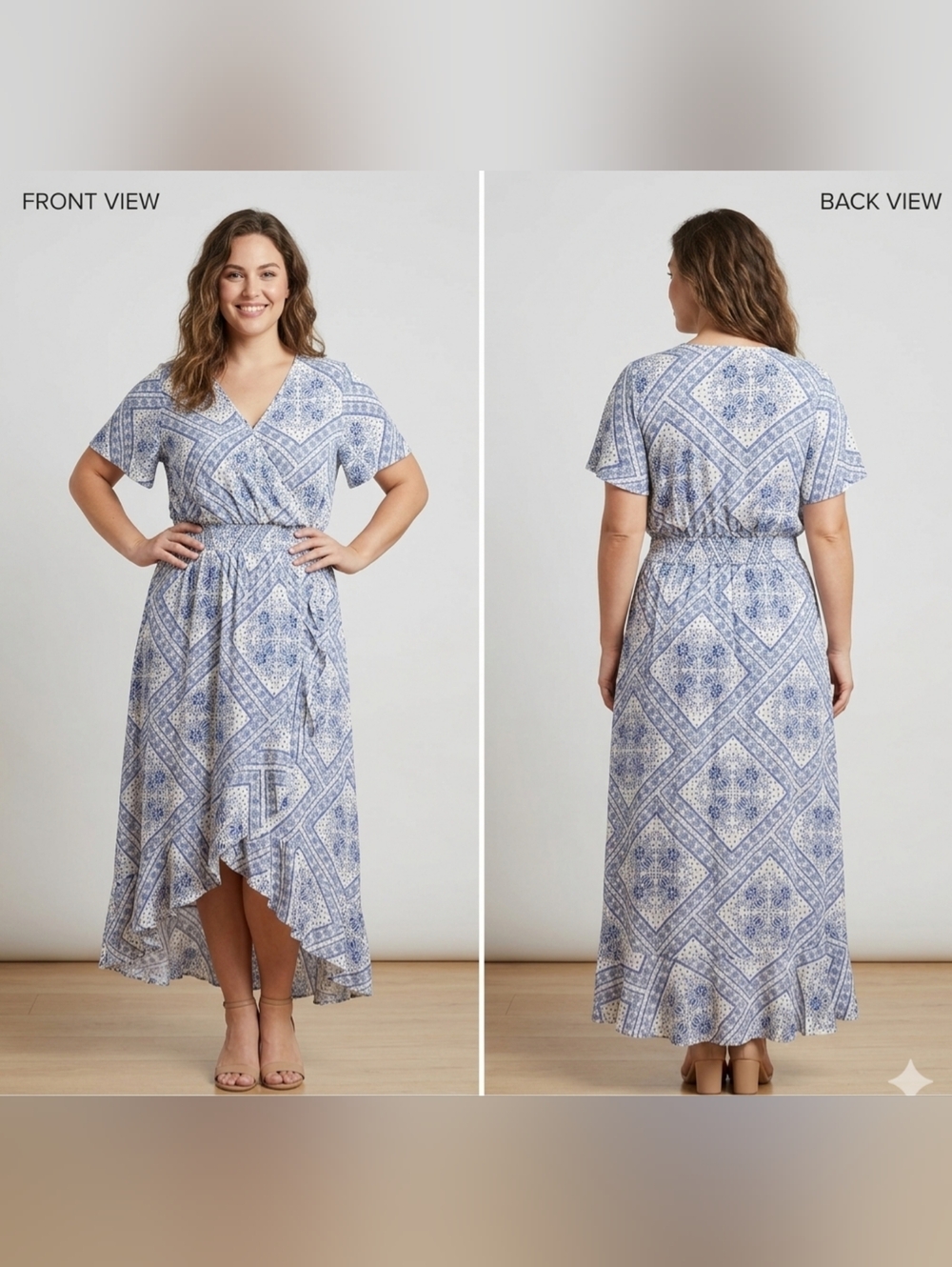 American Rag Blue and White Printed Wrap Maxi Dress